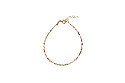 18 karátos arany karkötő turmalin kövekkel és gyöngyökkel