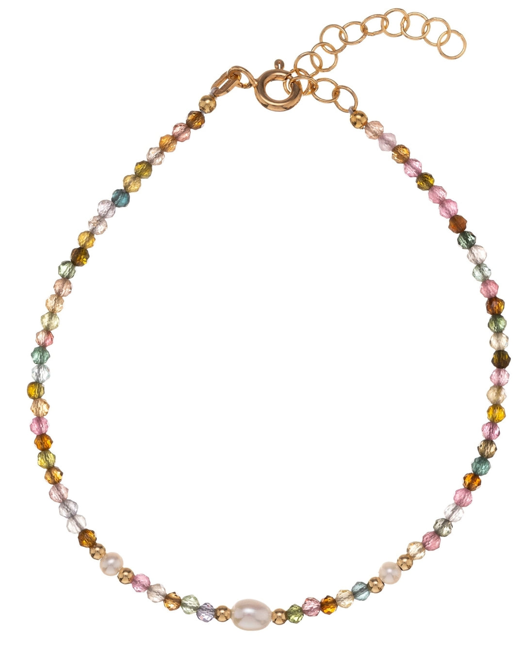 18K arany karkötő turmalin kövekkel és gyöngyökkel