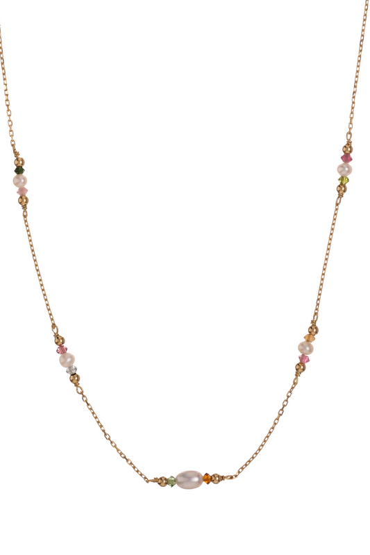 18 karátos arany nyaklánc turmalinokkal és gyöngyökkel