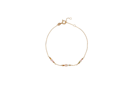 18 karátos arany karkötő turmalin kövekkel és gyöngyökkel