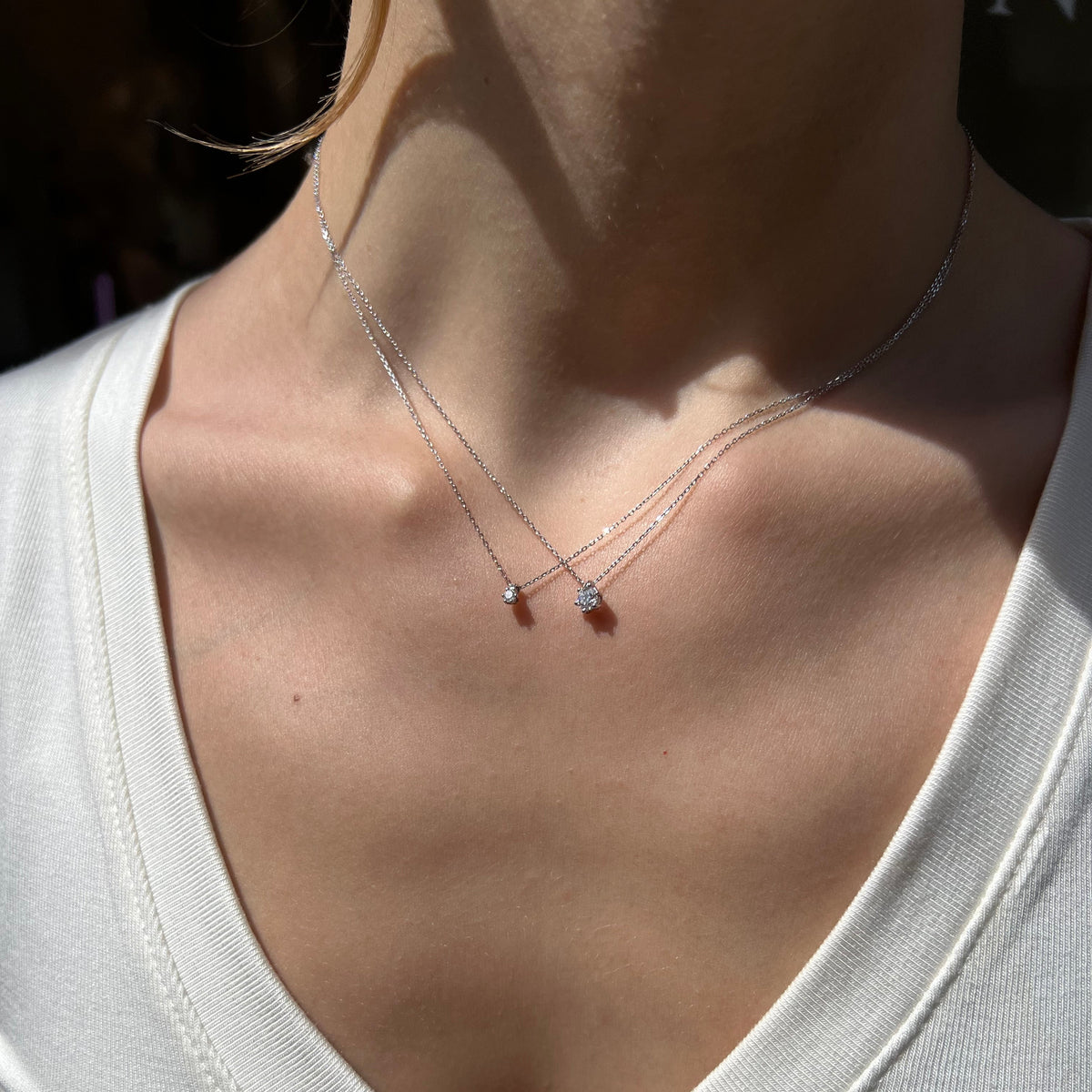 14 kt fehér arany 0,25 ct 6 karmos gyémánt nyaklánc