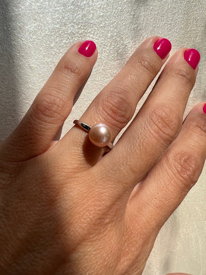 PINK PEARL silver ring with akoya pearl