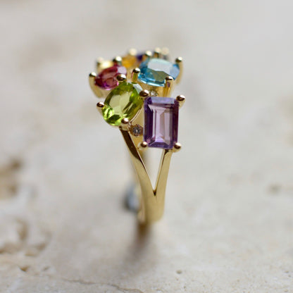 Sárga arany drágaköves gyűrű, színes topázzal