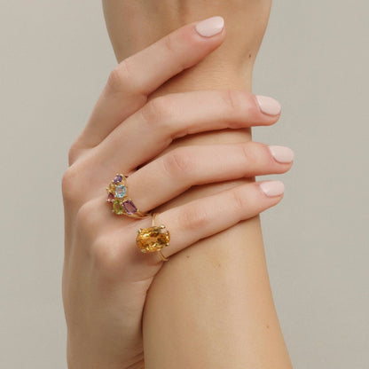 Sárga arany drágaköves gyűrű, színes topázzal