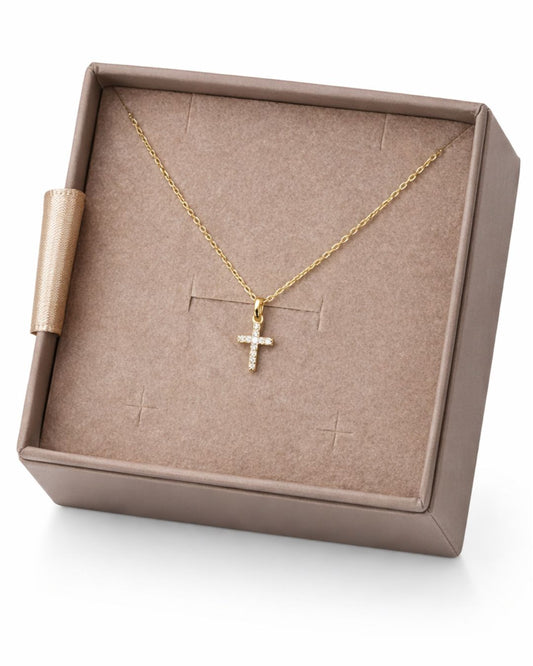 Sárga arany gyémánt kereszt nyaklánc