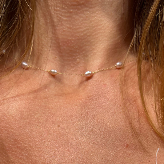 Maman et Sophie ovális pink gyöngyös 18 kt sárga arany nyaklánc
