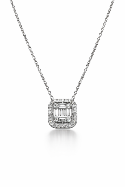 White gold diamond baguette necklace
