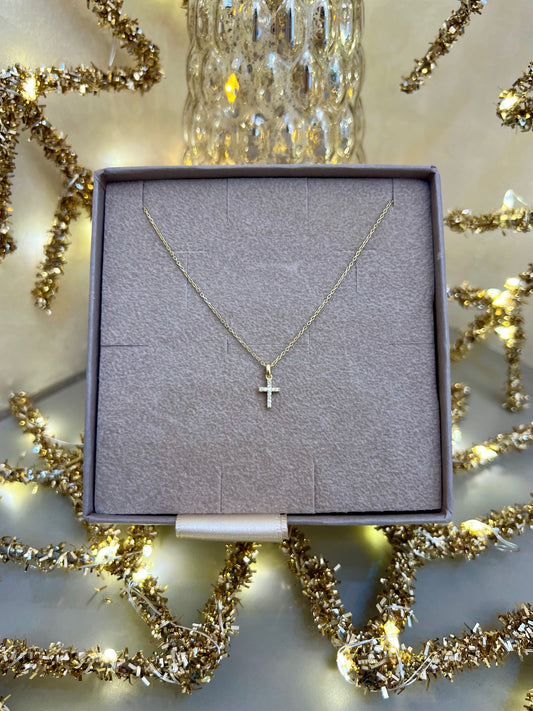 Sárga arany gyémánt kereszt lánc