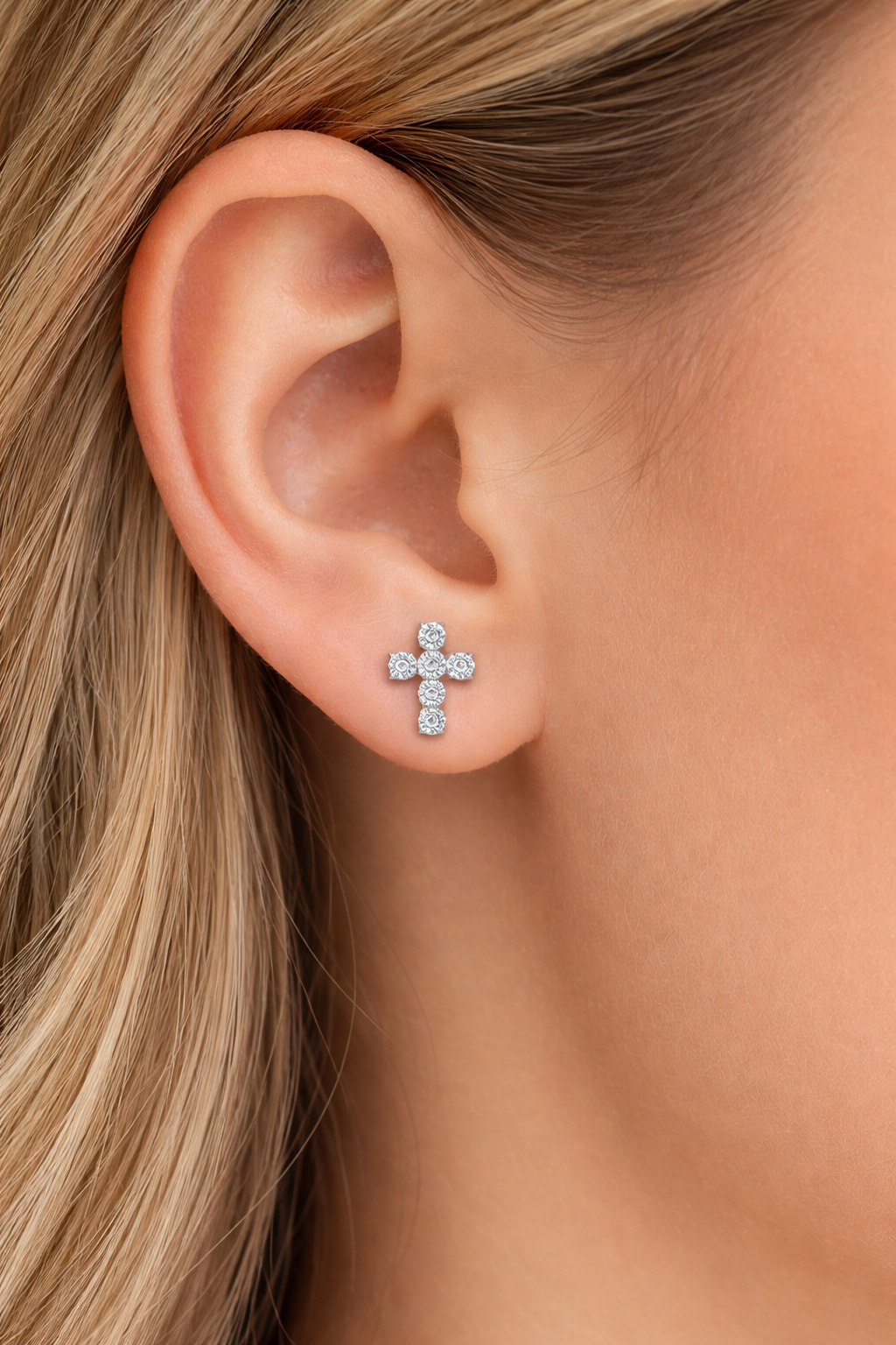Studex kereszt 14 kt fehér arany fülbevaló