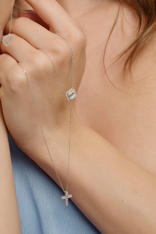White gold diamond cross chain